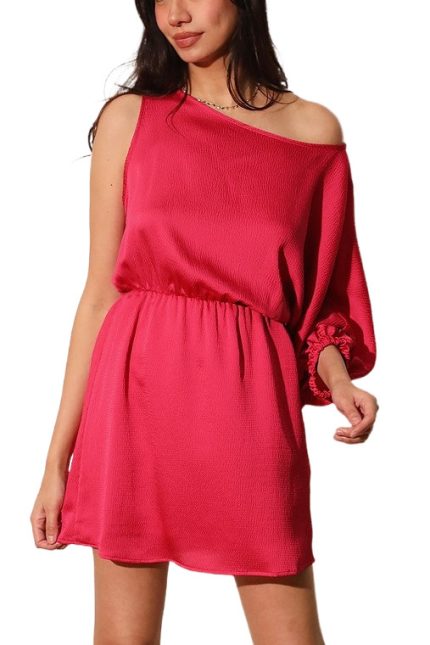 Hammered Satin One Sleeve Dress