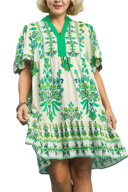 Plus Tropical Damask Border Print Mini Dress