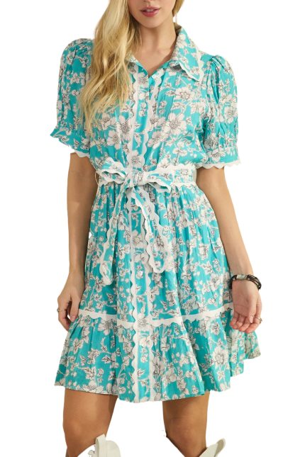 Vintage Floral Scalloped Mini Dress
