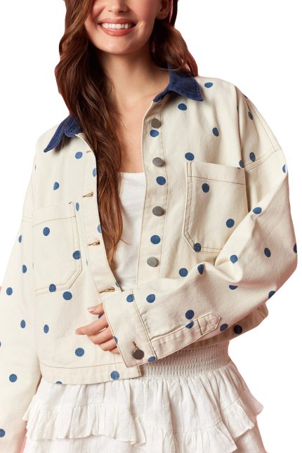 Polka Dot Utility Jacket With Contrast Collar