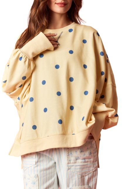 Polka Dot Print French Terry Oversized Sweatshirt