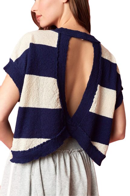 Wide Stripe Cross Back Dolman Crop Sweater