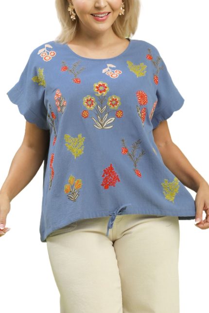 Plus Embroidered Botanical Top