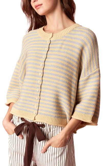 Thin Stripe Curly Edge Oversized Cardigan