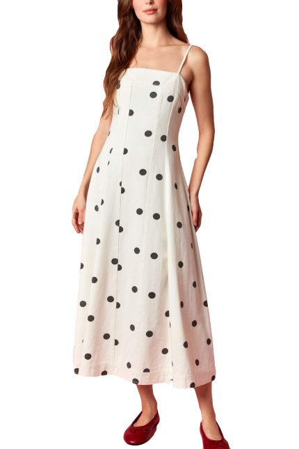 Polka Dot Washed Twill Denim Sleeveless Maxi Dress