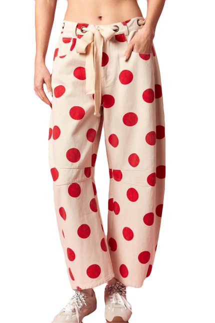 Eyelet Belt Tie Polka Dot Denim Barrel Pants