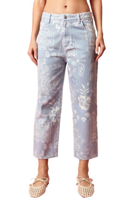 Hibiscus Paisley Print Twill Denim Ankle Pants