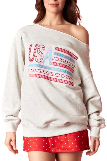 Usa Flag Embroidered Off Shoulder Top