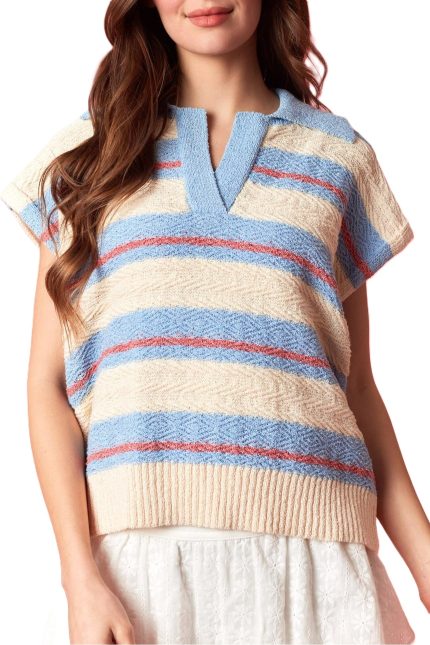 Multi Stripe Jacquard V-neck Dolman Sweater