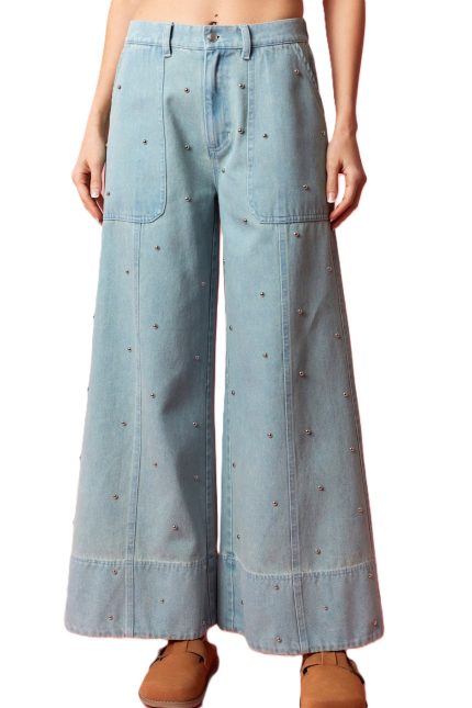 Dome Stud Front Detail Wide Pocket Denim Jeans