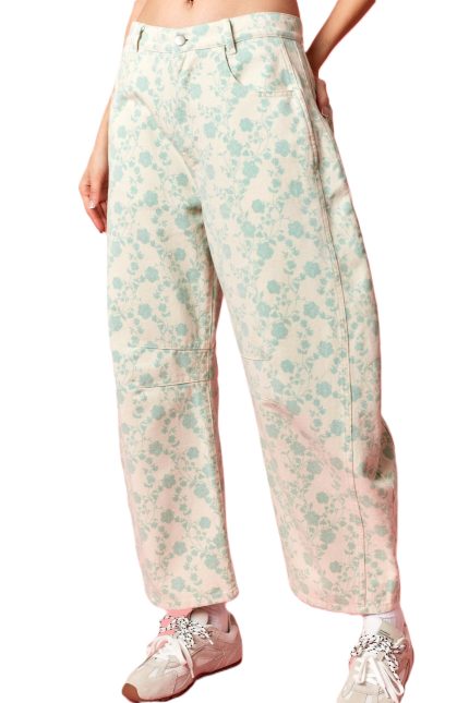Floral Printed Twill Barrel Pants