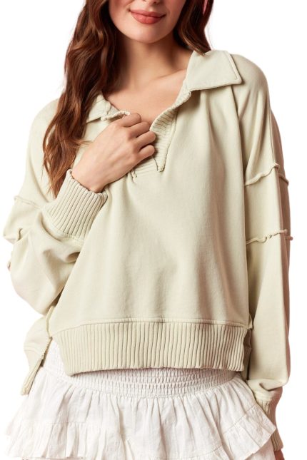 Garment Dye Mineral Washed V-neck Sweatshirt