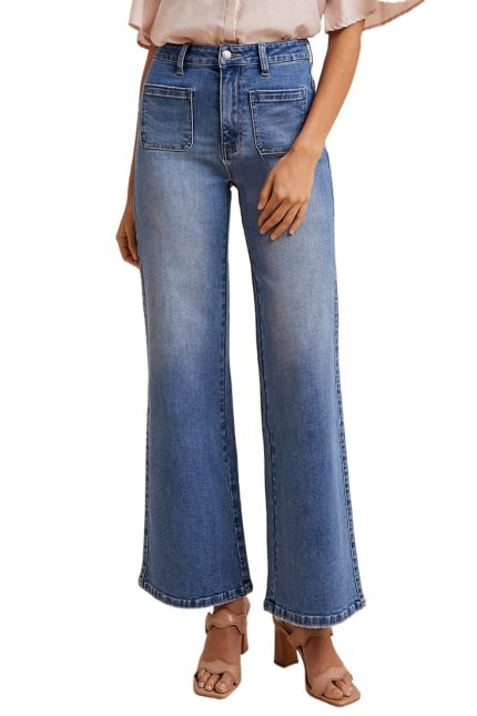 Stretch Front Two Pocket High Rise Flare Jean