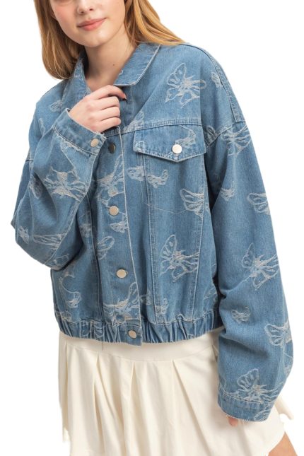 Jacquard Butterfly Denim Jacket