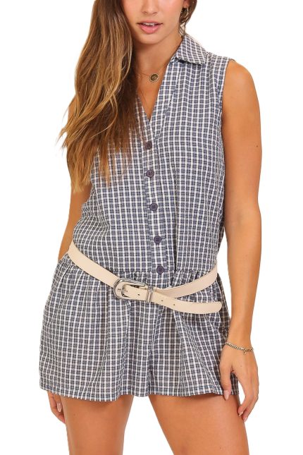 The Georgia Gingham Button-up Romper