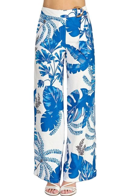 Printed Waist Buckle Detail Pants