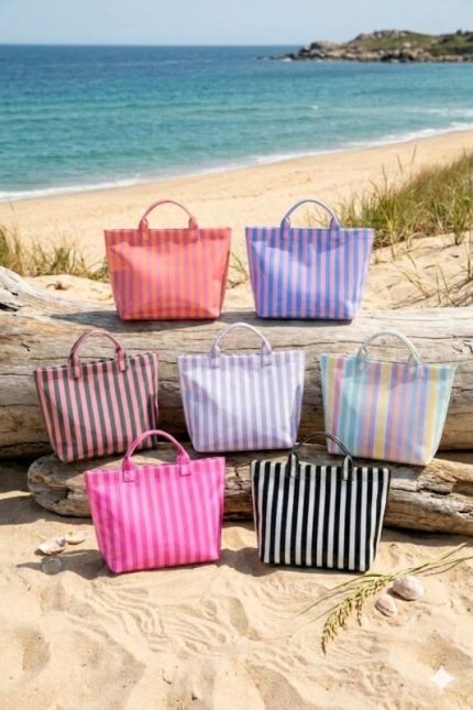 Large Capacity Striped Pvc Tote Bag