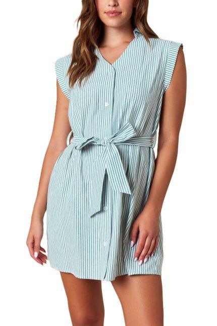 Striped Dolman Belted Button Mini Shirt Dress