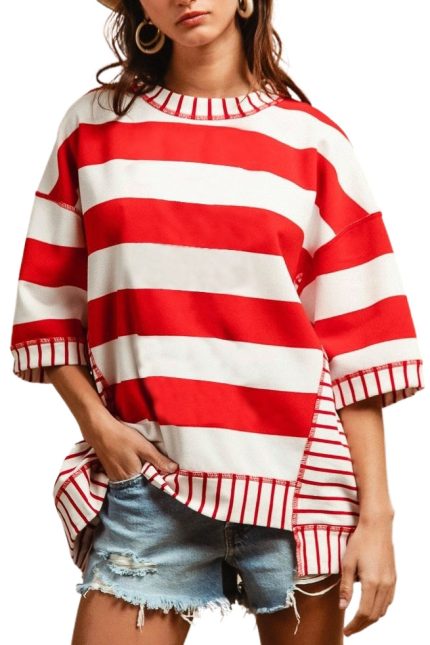 Stripe Mix And Match Short Sleeves Top