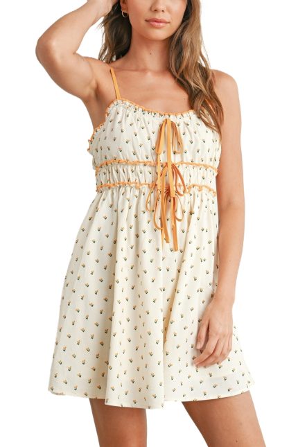 Printed Tie-front Mini Dress