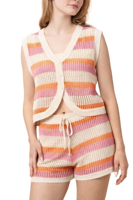 Multi Color Stripe Knit Sweater Top N Shorts Set