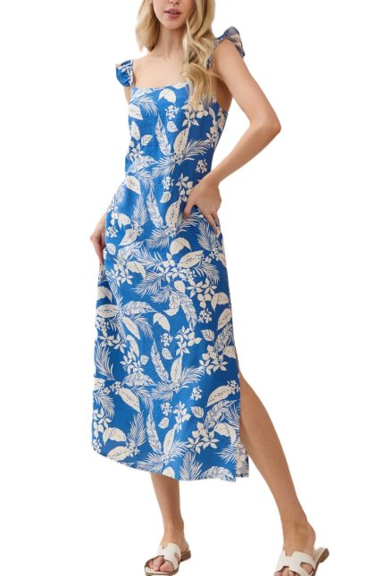 U-neck Shoulder Ruffle Detailed Midi Dress