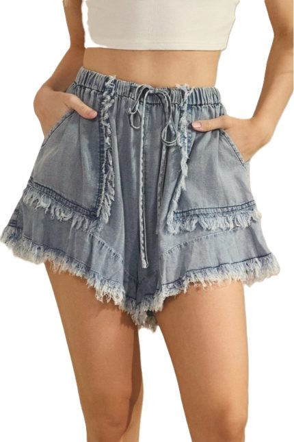 Coastal Washed Fray Denim Shorts