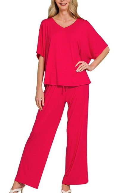 Plus V-neck Oversized Top N Pants Set