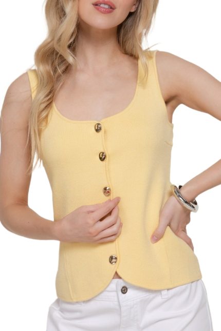 Sleeveless Button Down Sweater Top