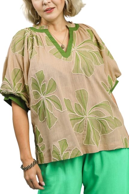 Plus Embroidered V-neck Top