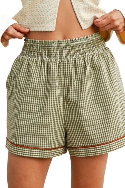 Elastic High-waisted Trimmed Shorts