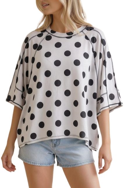 Raglan Oversized Loose Fit Polka Dot Knit Top