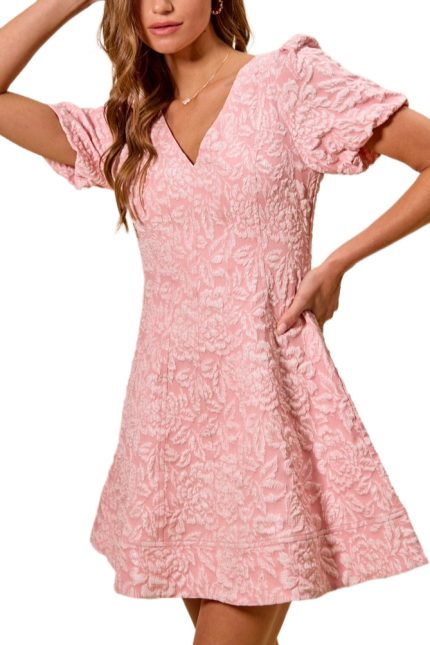 Floral Jacquard Fit And Flare Daily Mini Dress