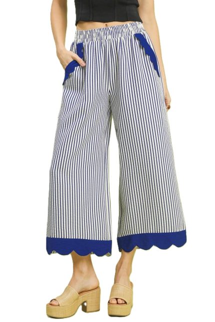 Stripe Scallop Hem Wide Leg Pants