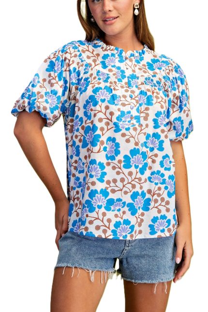 Floral Short Puff Sleeve Top