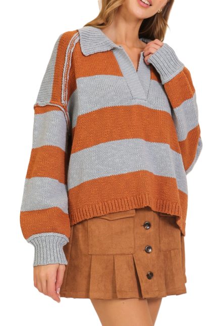 Colorblock Knit Collar Sweater