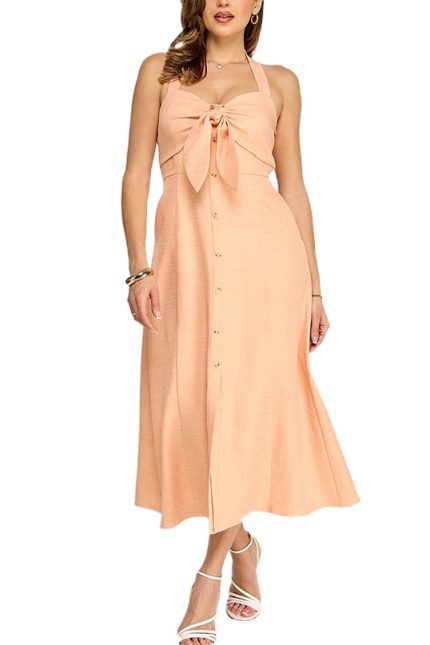 Sleeveless Halter Button Down Dress