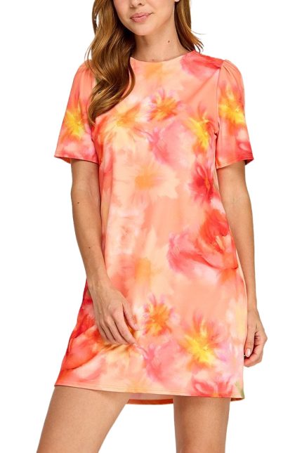 Print Short Sleeve Shift Dress