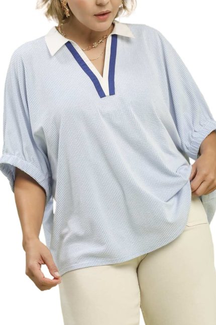 Plus Contrast Collar V-neck Top