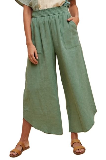 Cotton Gauze Wide Leg Pants