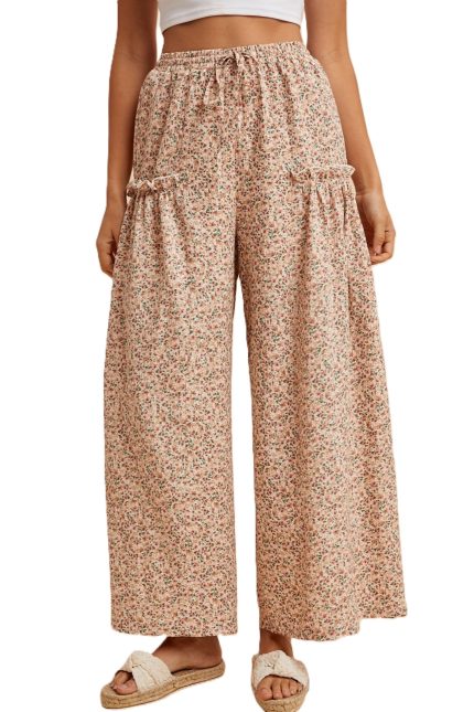Ditsy Floral Crinkled Woven Palazzo Pants