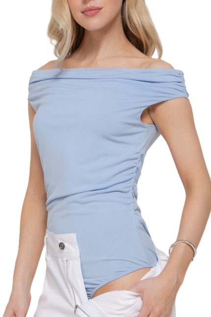 Off The Shoulder Shirring Knit Bodysuit