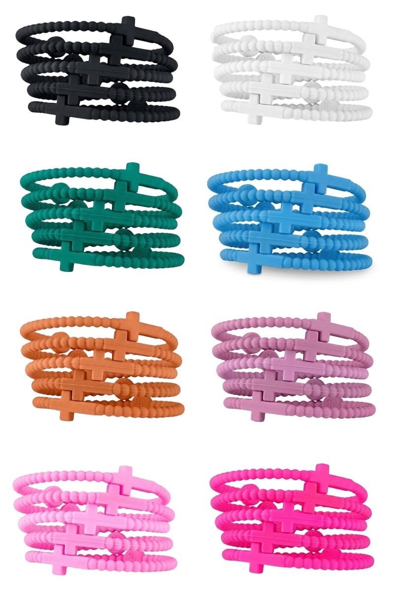 Jesus Cross Silicone Bracelet-pack Of 8 Sets - 5 Pcs/set