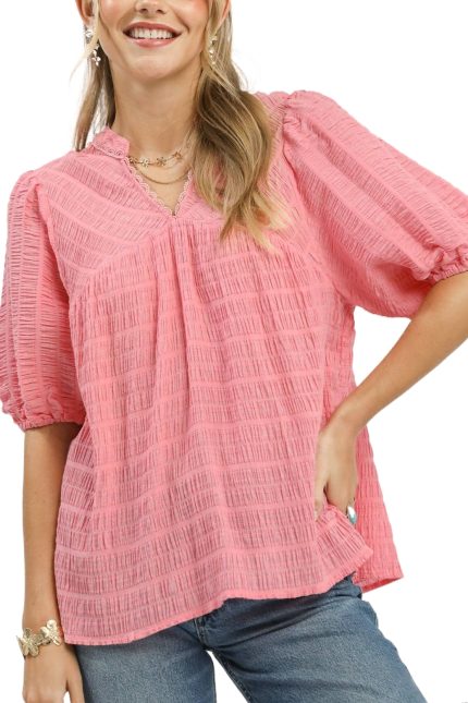 Textured Puff Sleeve Top