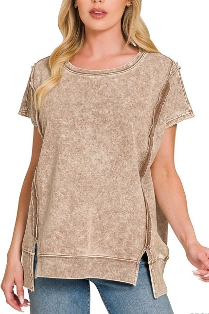 F/terry Halo Snow Washed Oversized Hi-low Top