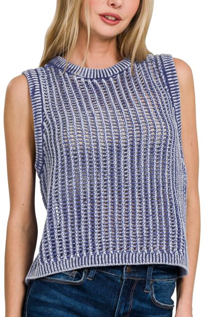 Acid Washed Fishnet Sweater Vest