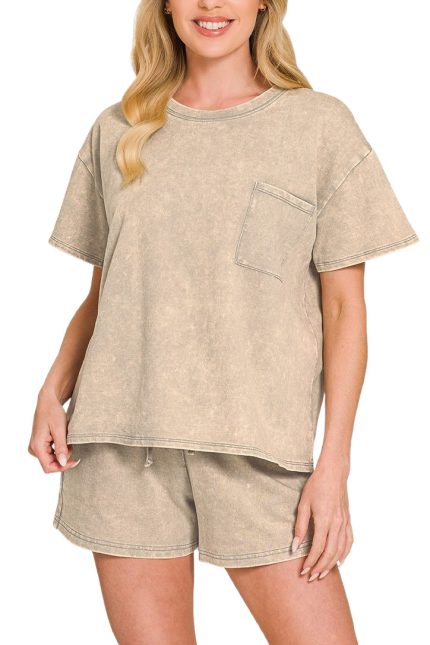 French Terry Acid Washed Relaxed Top N Short Set