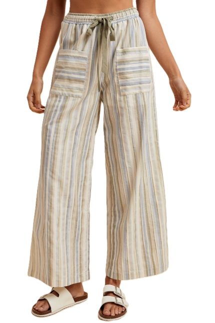 Multi Stripe Patch Pocket Wide Leg Pants