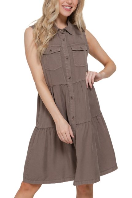 Sleeveless Button Down Lyocell Dress