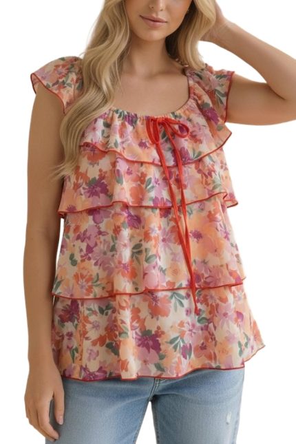 Floral Ruffle Tiered Woven Blouse